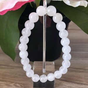 White Jade Natural Stone Beads Stretchable Bracelet 7" - 8mm Beads Best gift